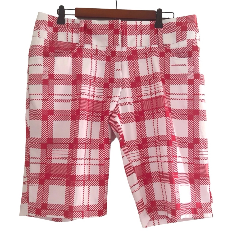 adidas Red and White Plaid Women Golf Spots Shorts